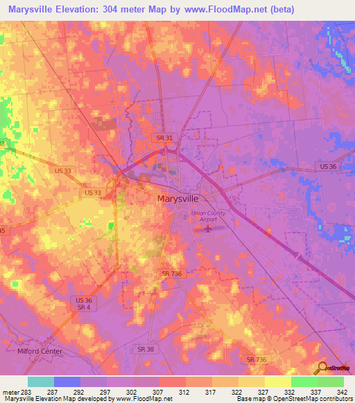 Marysville,US Elevation Map