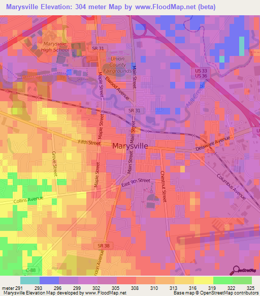 Marysville,US Elevation Map