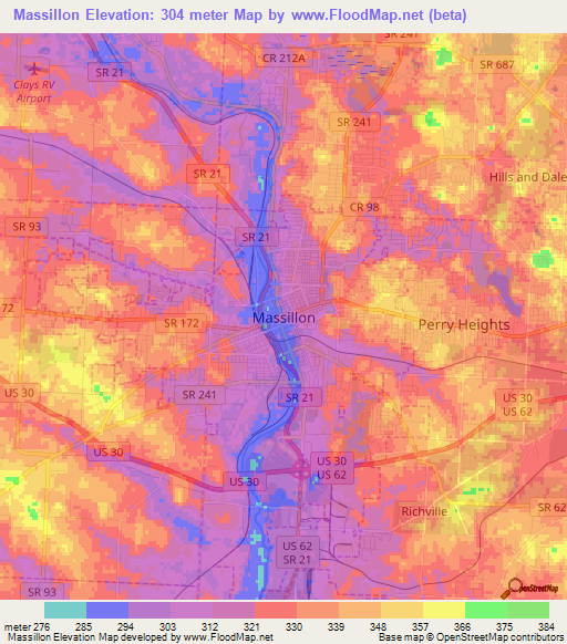 Massillon,US Elevation Map