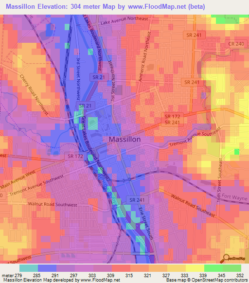 Massillon,US Elevation Map