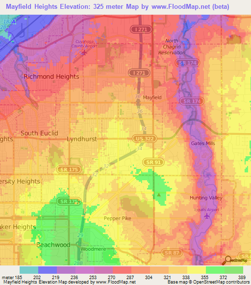 Mayfield Heights,US Elevation Map