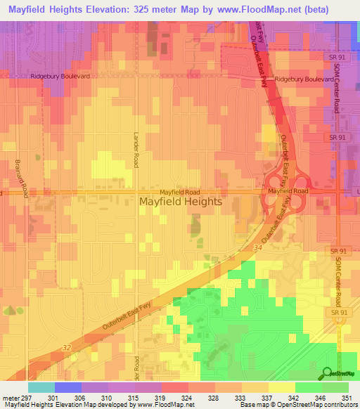 Mayfield Heights,US Elevation Map