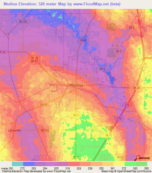 Medina,US Elevation Map