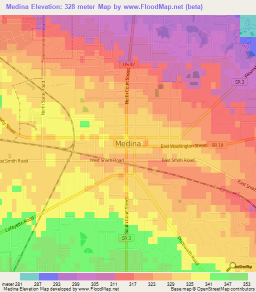 Medina,US Elevation Map