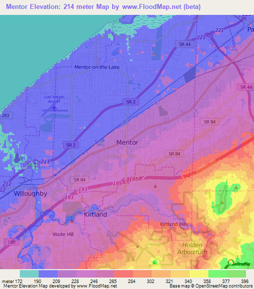 Mentor,US Elevation Map