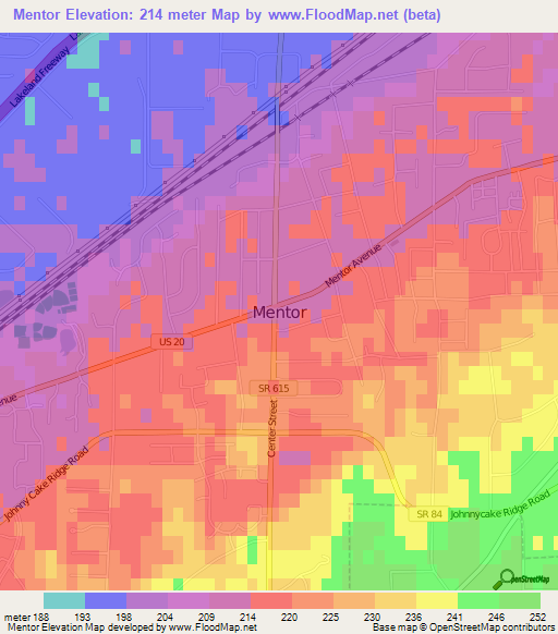 Mentor,US Elevation Map