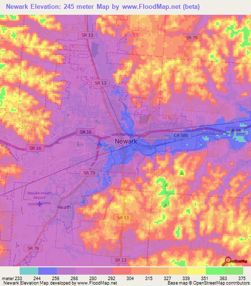 Newark,US Elevation Map