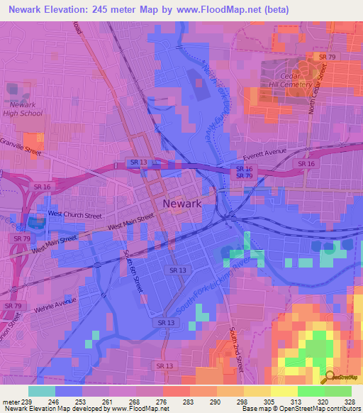 Newark,US Elevation Map