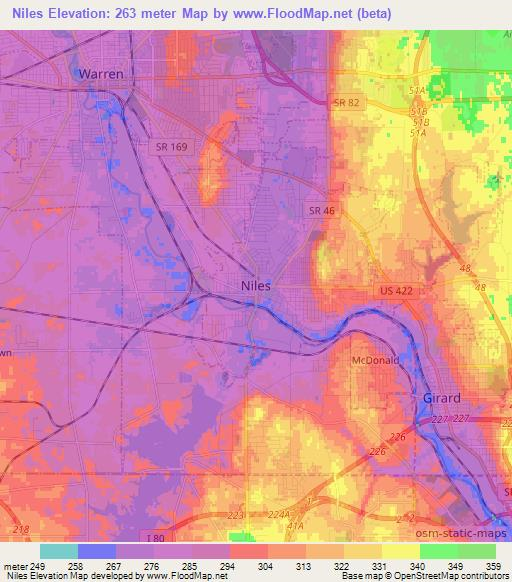 Niles,US Elevation Map