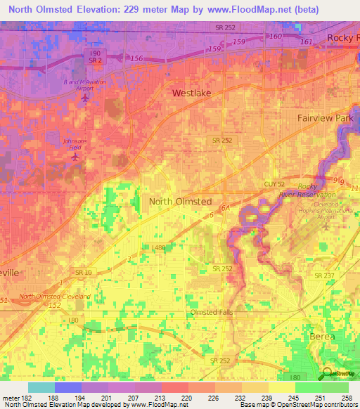 North Olmsted,US Elevation Map