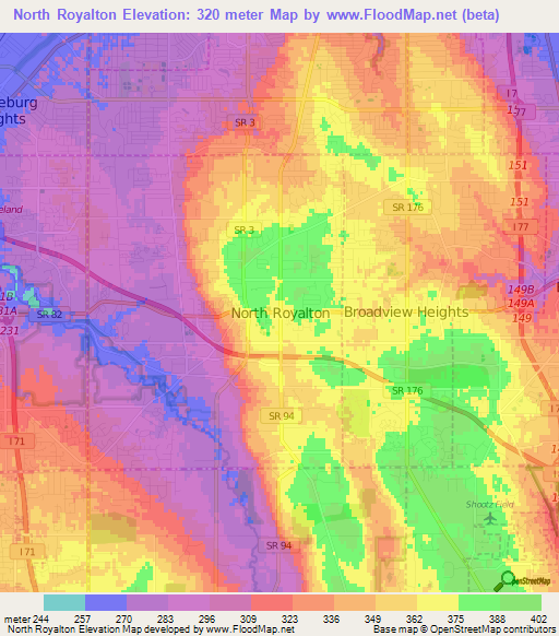 North Royalton,US Elevation Map