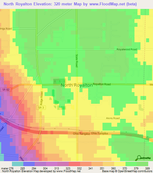 North Royalton,US Elevation Map