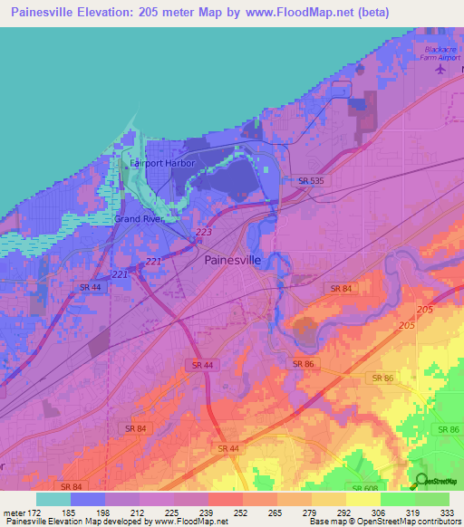 Painesville,US Elevation Map