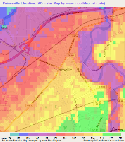 Painesville,US Elevation Map