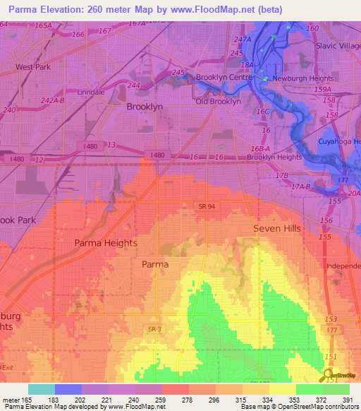 Parma,US Elevation Map