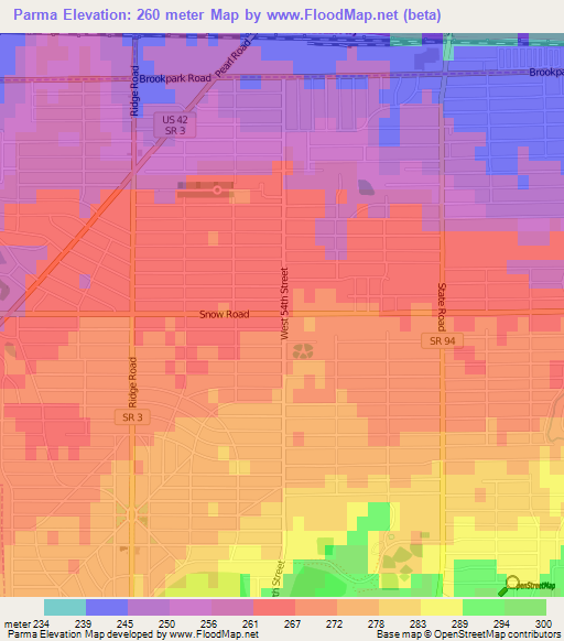 Parma,US Elevation Map