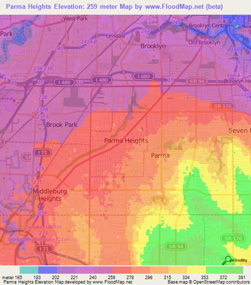 Parma Heights,US Elevation Map