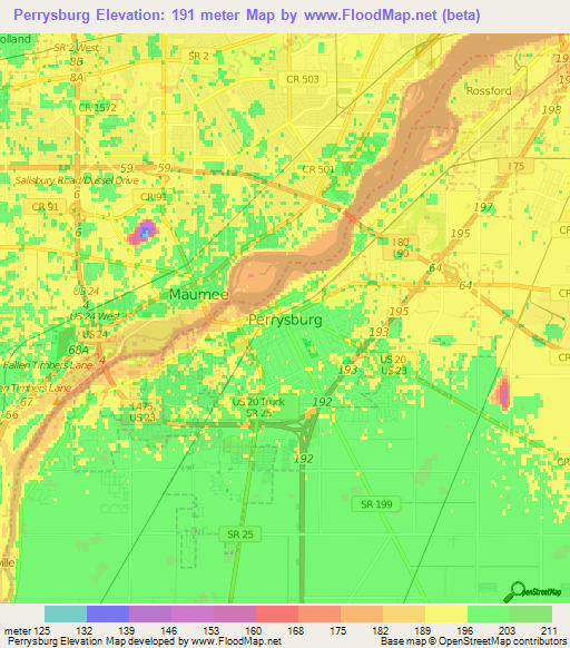 Perrysburg,US Elevation Map