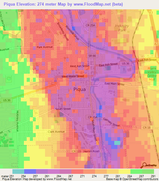 Piqua,US Elevation Map