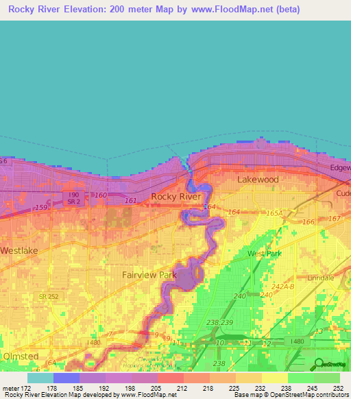 Rocky River,US Elevation Map