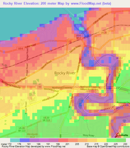 Rocky River,US Elevation Map