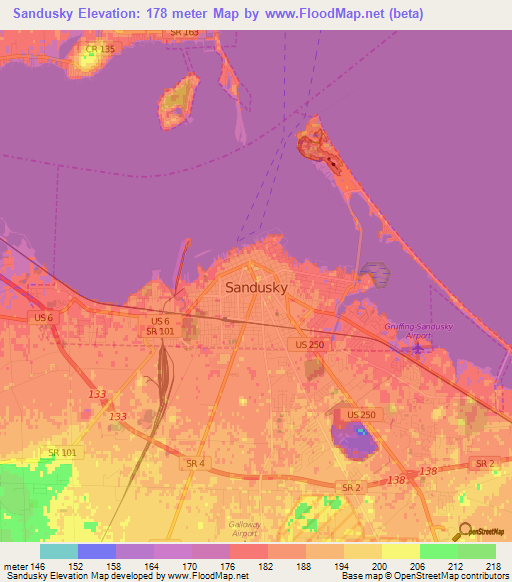 Sandusky,US Elevation Map