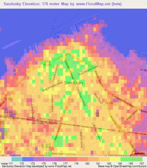 Sandusky,US Elevation Map