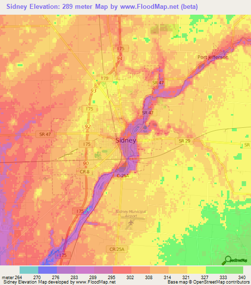 Sidney,US Elevation Map