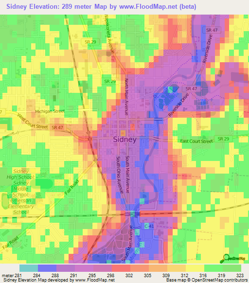 Sidney,US Elevation Map