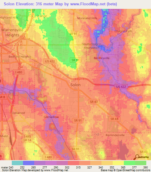 Solon,US Elevation Map