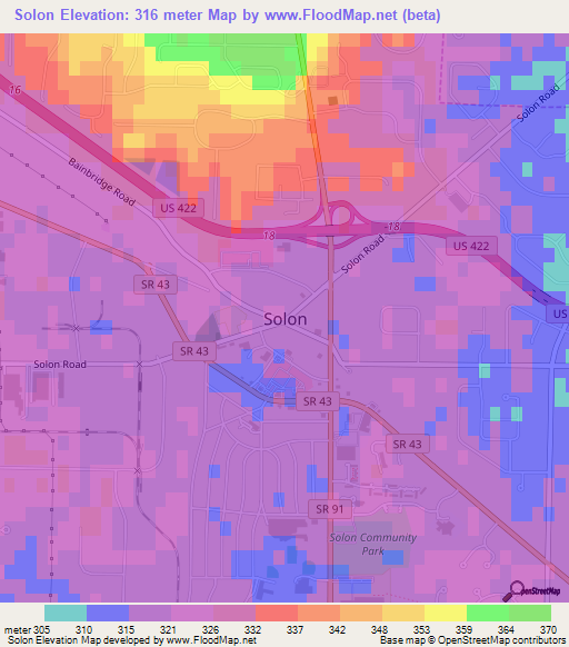 Solon,US Elevation Map