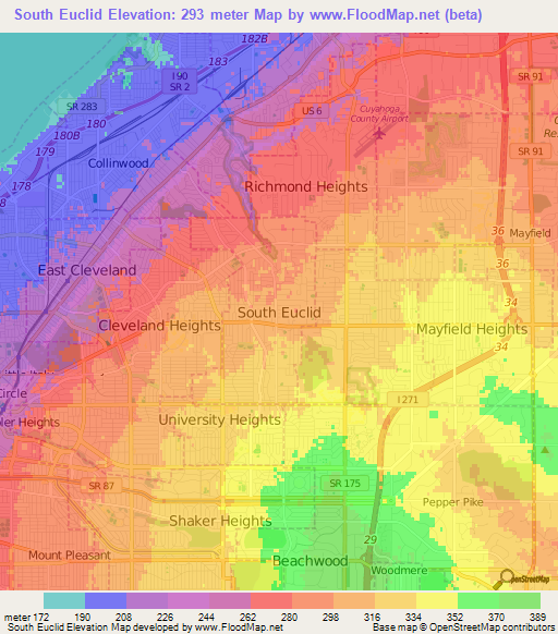 South Euclid,US Elevation Map