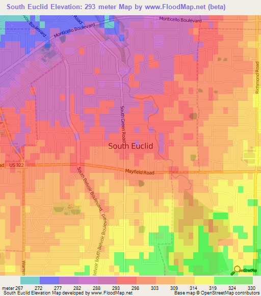 South Euclid,US Elevation Map