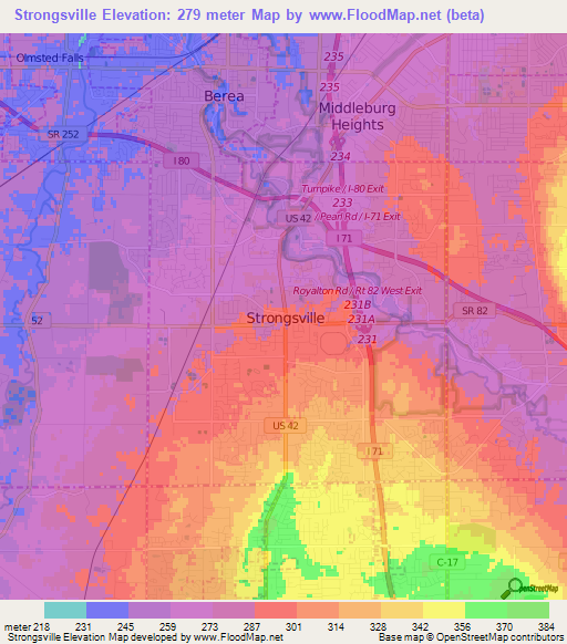 Strongsville,US Elevation Map