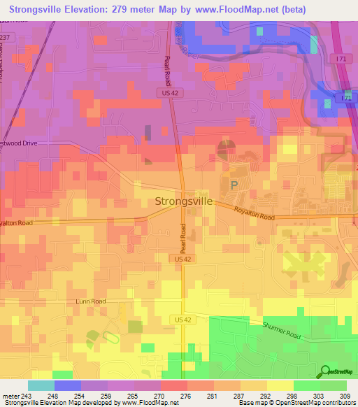 Strongsville,US Elevation Map