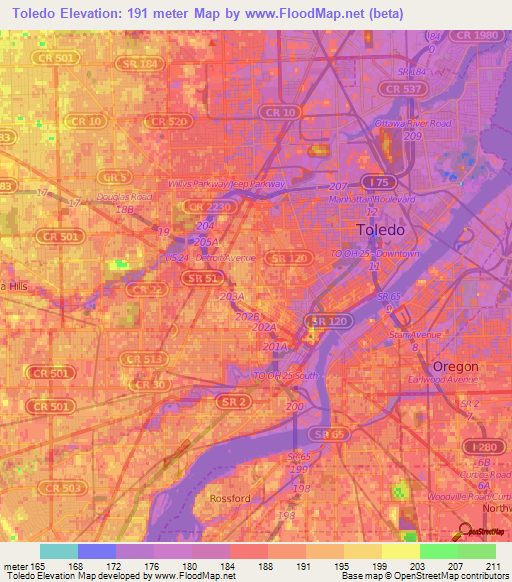 Toledo,US Elevation Map