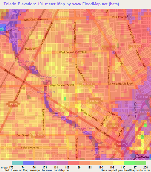 Toledo,US Elevation Map