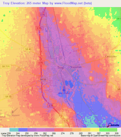 Troy,US Elevation Map