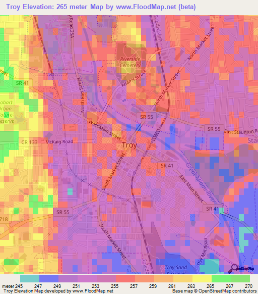 Troy,US Elevation Map