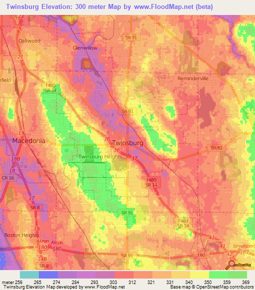 Twinsburg,US Elevation Map