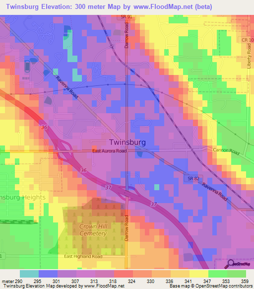 Twinsburg,US Elevation Map