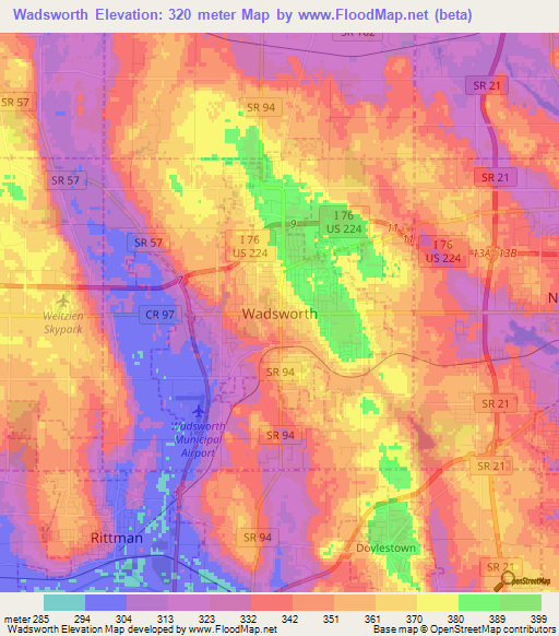 Wadsworth,US Elevation Map