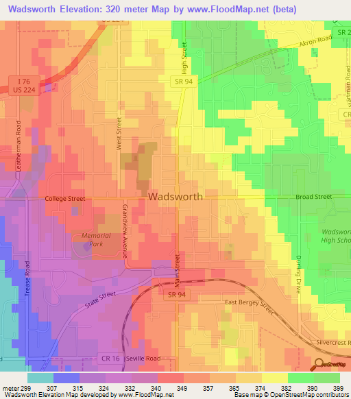 Wadsworth,US Elevation Map