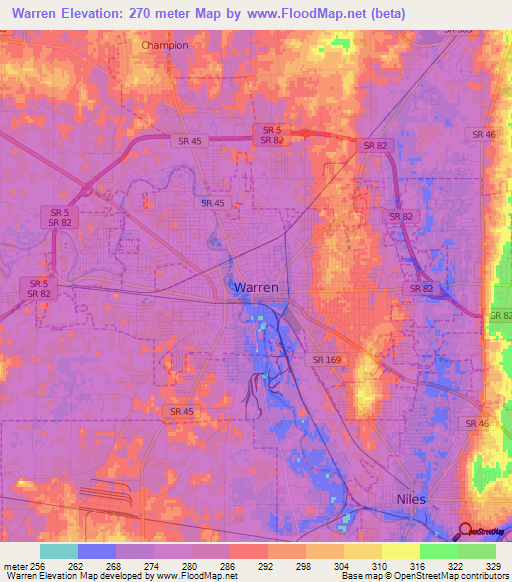 Warren,US Elevation Map