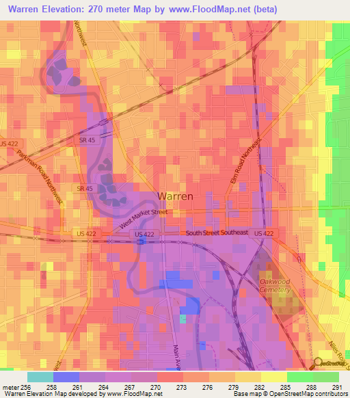 Warren,US Elevation Map