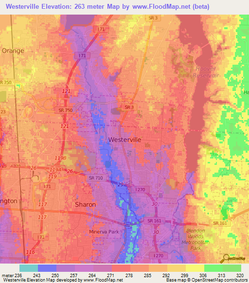 Westerville,US Elevation Map