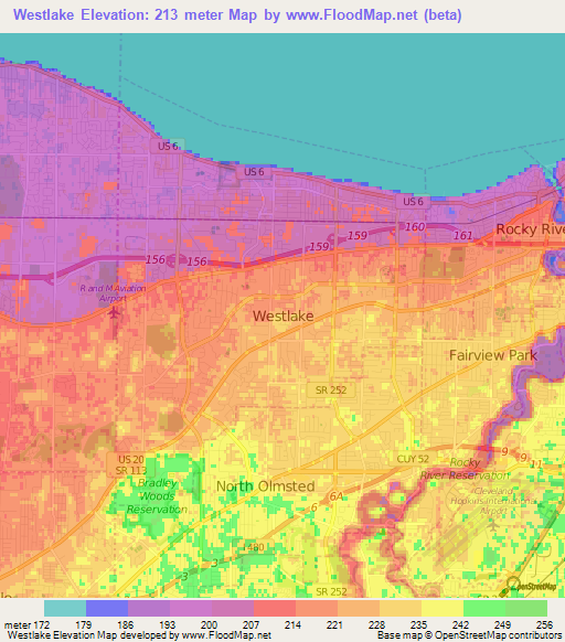 Westlake,US Elevation Map