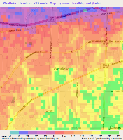 Westlake,US Elevation Map