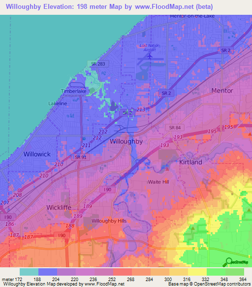 Willoughby,US Elevation Map