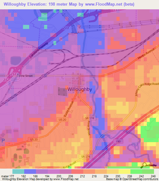 Willoughby,US Elevation Map